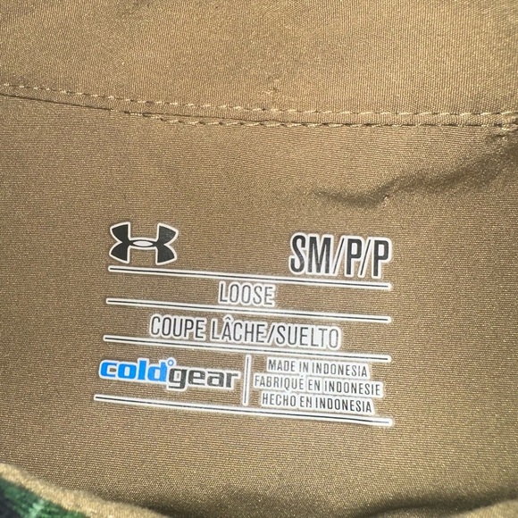 Under Armour Loose Cold Gear Button Green Blue Plaid Flannel Shirt Patched Elbow - Picture 2 of 6